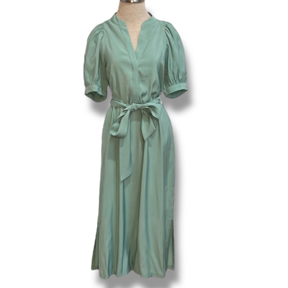 Ann Taylor Factory Womens Green Maxi Dress Size XS Puff Sleeve Prairie Minimal